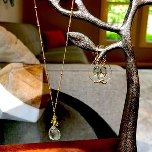 Delicate necklace & earrings w/pale green stones